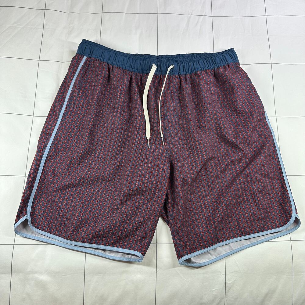 Fair Harbor Shorts Mens XXL Blue Red Anchor Trunk Athletic Swim Pool Beach Lined